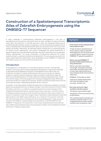 Construction of a Spatiotemporal Transcriptomic Atlas of Zebrafish Embryogenesis using the DNBSEQ-T7 Sequencer