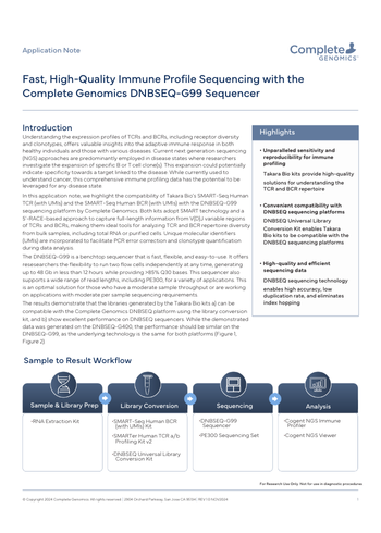 Fast, High-Quality Immune Profile Sequencing with the Complete Genomics DNBSEQ-G99 Sequencer