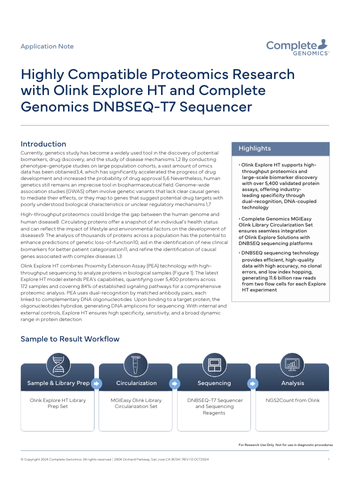 Highly Compatible Proteomics Research with Olink Explore HT and Complete Genomics DNBSEQ-T7 Sequencer