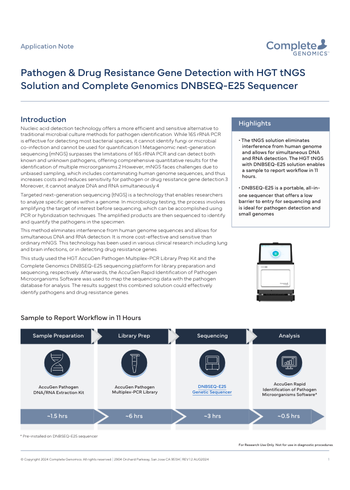 Pathogen & Drug Resistance Gene Detection with HGT tNGS Solution and Complete Genomics DNBSEQ-E25 Sequencer