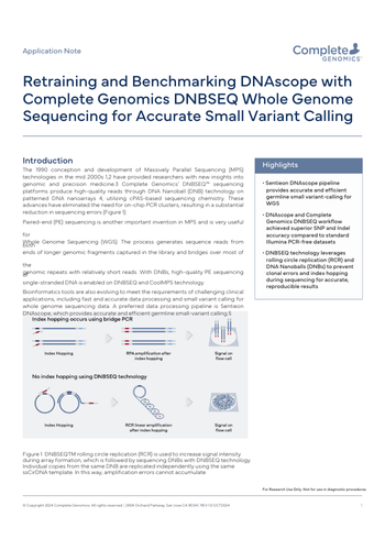 Retraining and Benchmarking DNAscope with Complete Genomics DNBSEQ Whole Genome Sequencing for Accurate Small Variant Calling